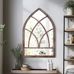 Farmhouse Arched Window Mirror, 16 X 24 Inch, Hanging Distressed White Rustic Ca - Picture 1 of 9