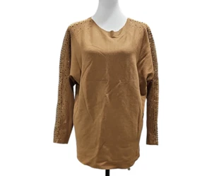 Suéter Liv Milano Mujer Marrón Nuez moscada Mangas Recortadas Estrás Talla Grande - Imagen 1 de 6