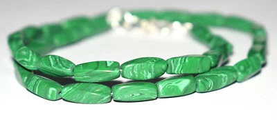 925 Изящное серебро зеленый малахит драгоценный камень 4-11 мм бисер 20'' бусы ожерелье DF32 - Изображение 1 из 4