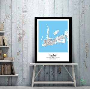 Key West Florida luogo di vacanza mappa stampa poster regalo arte da parete decorazione le chiavi - Foto 1 di 6