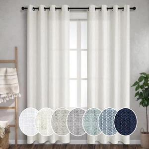 Linen Grommet Curtains for Living Room 80 Inch Length Set of 2 Panels Semi Sheer - Picture 1 of 8
