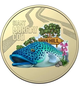 2023 AUSSIE BIG THINGS $1 Giant Murray Cod SPECIAL colored coin -MINT CONDITION - Picture 1 of 1