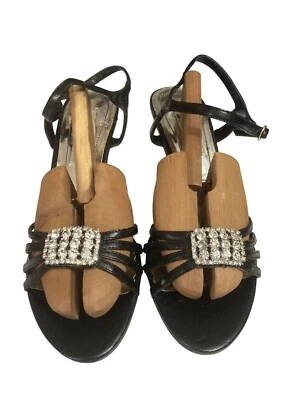 Lasonia Size 8.5 Black Strappy Heels Rhinestone Embellishment Ankle Strap shoes - Image 1 of 4