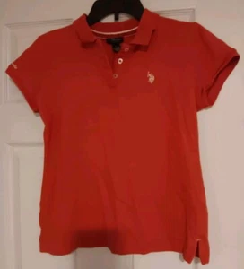 *Us Polo Assn* Girls Top, Size Large, Orange, Short Sleeve Polo - Foto 1 di 6