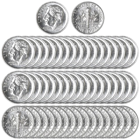 2021 D Roosevelt Dime BU Roll 50 US Mint Coin Lot Cover