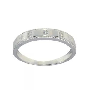 Men's Sterling Silver Cross Shank Design Wedding Band Ring w/ CZ Stones - Picture 1 of 4