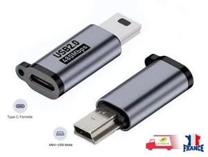 Adaptateur Mini USB Mâle vers USB Type C Femelle pour Appareils Photo GPS PC - Photo 1/3