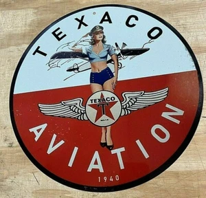 Texaco Aviation Gasoline 12" Metal Tin Aluminum Sign  - Picture 1 of 1