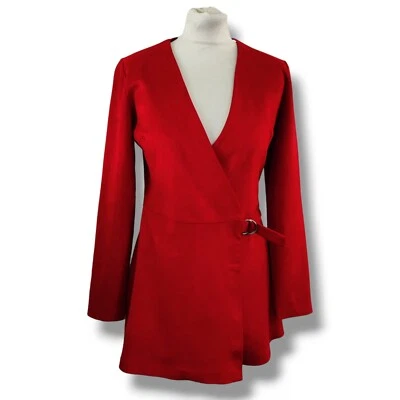 Zara Womens Wrap Shorts Jumpsuit Red Size M Faux Suede Long Sleeve Scoop Neck  - Image 1 of 4