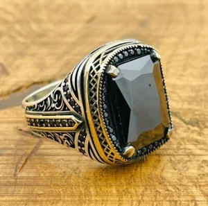 Men Silver Ring, Black Onyx Gemstone Ring, 925K Mens Jewelry, All Sizes - Picture 1 of 9