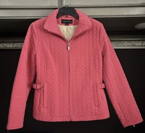 Portrait Pink Quilted Zip Up Jacket Lined Pockets Size Petite Medium PM - Picture 1 of 5