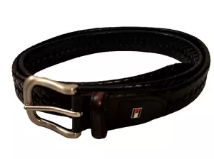 Men’s Black Belt / Tommy Hilfiger Fully Adjustable Braided Sz42 Bonded Leather - Picture 1 of 6