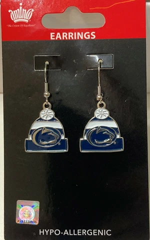 New Penn State Nittany Lions Knit Hat Fish Hook Earrings, NCAA Cover