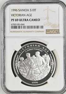 1996 SAMOA SILVER 10 TALA VICTORIAN AGE A FAMILY PORTRAIT- NGC PF69 ULTRA CAMEO - Picture 1 of 2