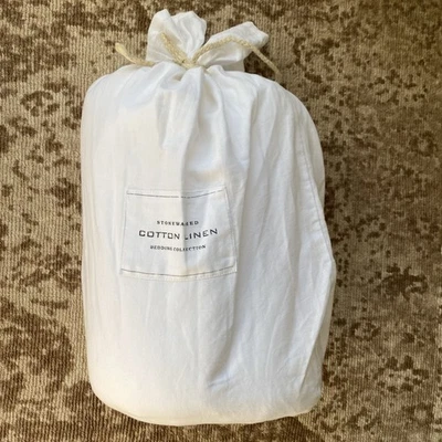 JUEGO DE SÁBANAS COMPLETAS DE LINO ALGODÓN LAVADO A LA PIEDRA HERRAJES DE RESTAURACIÓN Blanco Foto 1 de 4