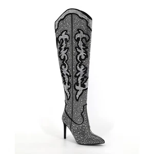 I.N.C. International Concepts Women Black Crystal Western High Boots Size 5.5M - Picture 1 of 5