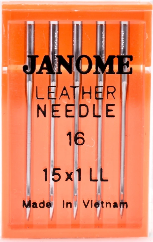 Agujas de cuero Janome, 5 agujas de cuero en estuche de plástico naranja, #16 Foto 1 de 1