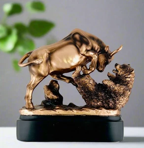 Statuetta orso combattente toro carica 15" grande Wall Street statuetta ufficio deco - Foto 1 di 11