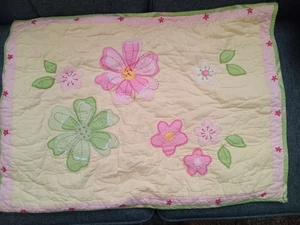 POTTERY BARN KIDS Floral PILLOW SHAM Embroidered Pink Yellow Green - Picture 1 of 4