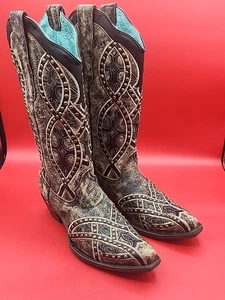 Corral Damen-Cowboystiefel abgenutzt Nieten braun/schwarz Größe 9,5 - Bild 1 von 9