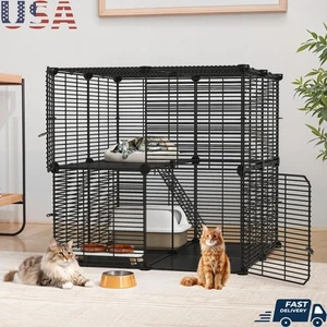 Gabbia per gatti e box in metallo a 2 livelli 28" recinto interno per 1-2 gatti conigli gattino - Foto 1 di 8