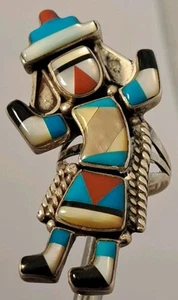 Vintage ZUNI Large KNIFE WING KACHINA Native American Ring size 7.25 Signed NF - Picture 1 of 9
