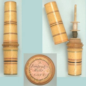 Antique Painted Tunbridge Ware Bobbin Case/Spool Holder * English * Circa 1820 - Picture 1 of 2