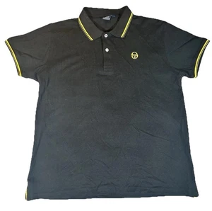 Sergio Tacchini Polo Shirt Size Large  Black Yellow Trim Retro Casual Mod Cotton - Picture 1 of 11