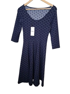 Vestido Leota Azul Marino Camafeo Diseño Círculo Manga 3/4 Midi Body Con Talla XS NUEVO CON ETIQUETAS Foto 1 de 4