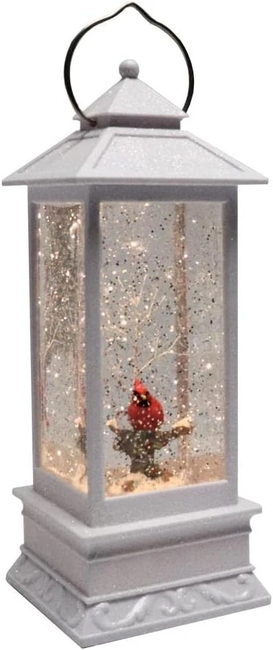 Christmas Swirl Lantern With Cardinal Plastic LED Sparkle 130357