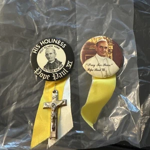 PAPA PABLO 6 Su Santidad Visita Nueva York 4 de octubre 1965 Botones con Cinta Cruz RARO - Imagen 1 de 7