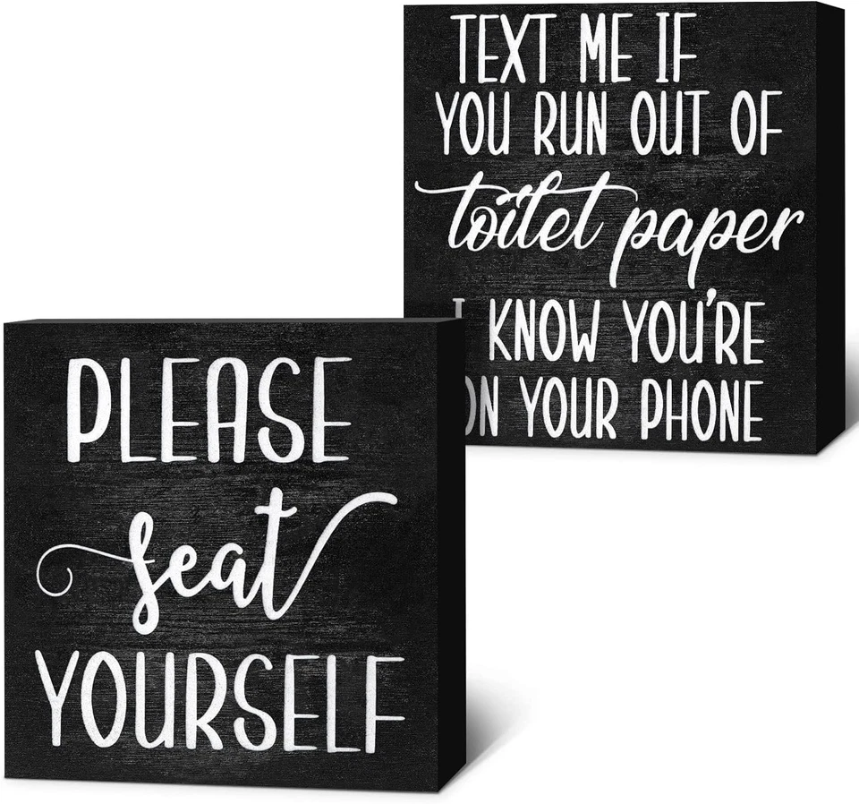 Jetec 2 Pieces Farmhouse Bathroom Signs Decor Wooden Box Sign Funny Bathroom Wal