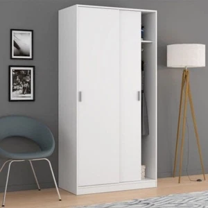 Mytre White Small Narrow Space-Saving Sliding 2 Door Bedroom Wardrobe 100cm - Picture 1 of 4