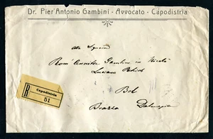 AUSTRIA SLOVENIA 1913 reg. let. from CAPODISTRIA st. 5 h x9 to Bol Brazza - Picture 1 of 2