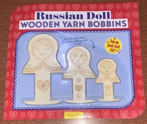 3 Vintage Daisy Chain Wooden Yarn Winding Bobbins Russian Dolls Sewing NOS - Picture 1 of 2