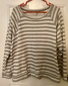 Ellen Tracy Gray Striped Long Sleeve Sweater Tunic Women’s Size XXL - Picture 1 of 2