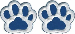 Medium Blue Paw Print Patch Embroidered Cut out Iron on Sew on Lot of 2 - Picture 1 of 1