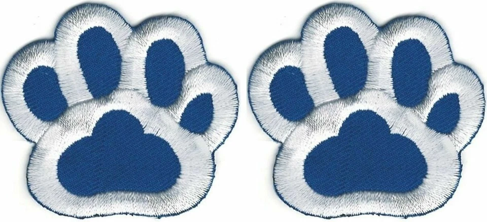 Medium Blue Paw Print Patch Embroidered Cut out Iron on Sew on Lot of 2 - Image 1 of 1
