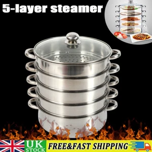 LARGE 28cm 5 Tier Stainless Steel Steam Cooker Steamer Pan Cook Food Veg Pot Set - Picture 1 of 6