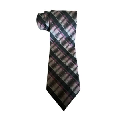 Elegante corbata hecha a mano 100 % seda a rayas negras y moradas para hombre 59" de largo Foto 1 de 4