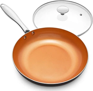 8 Inch Nonstick Frying Pan with Lid Ceramic Titanium Coating Copper Small Pan - Picture 1 of 12