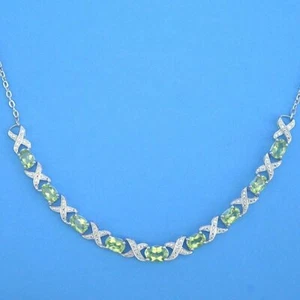 N199 Sterling Silver Genuine Peridot Diamond Accent 18" V Necklace New Solid 925 - Picture 1 of 4