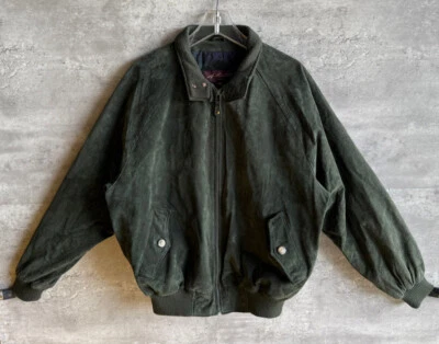 Chaqueta Bomber Vintage Auténtica Marca Verde Bosque Acolchada Gamuza Cuero Talla M Foto 1 de 4