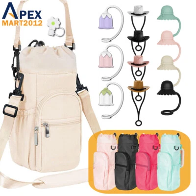 Water Bottle Holder Carry Bag w/ Starp Straw Cover For Stanley 40oz Tumbler Cup