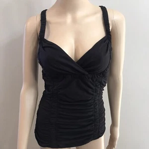 NWT Anthropologie Deletta Ruched Racerback Tank Top Blouse Black Sz S - Picture 1 of 8