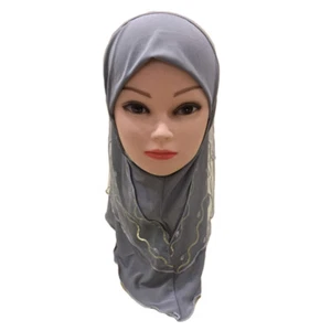 Muslim Kids Girls Hijab Prayer Scarf Amira Turban Hat Lace Shawl Head Wrap 2-6Y - Picture 1 of 34