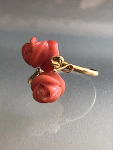 Anello Oro750 e Corallo Mediterraneo,Contrarie Vintage Gold&Carved Coral Jewel - Foto 1 di 24