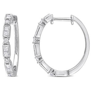 AMOUR 1/2 CT TDW Princess & Round Diamond Hoop Earrings In 14K White Gold