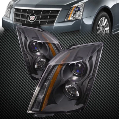 For 2008-2015 Cadillac CTS Headlights Set Black Housing Halogen Left Right Set - Image 1 of 4