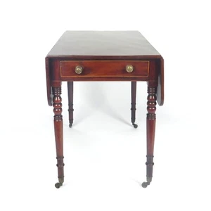 Antique Drop Leaf Table Pembroke Mahogany Inlay Turned Legs 19th c - Picture 1 of 12